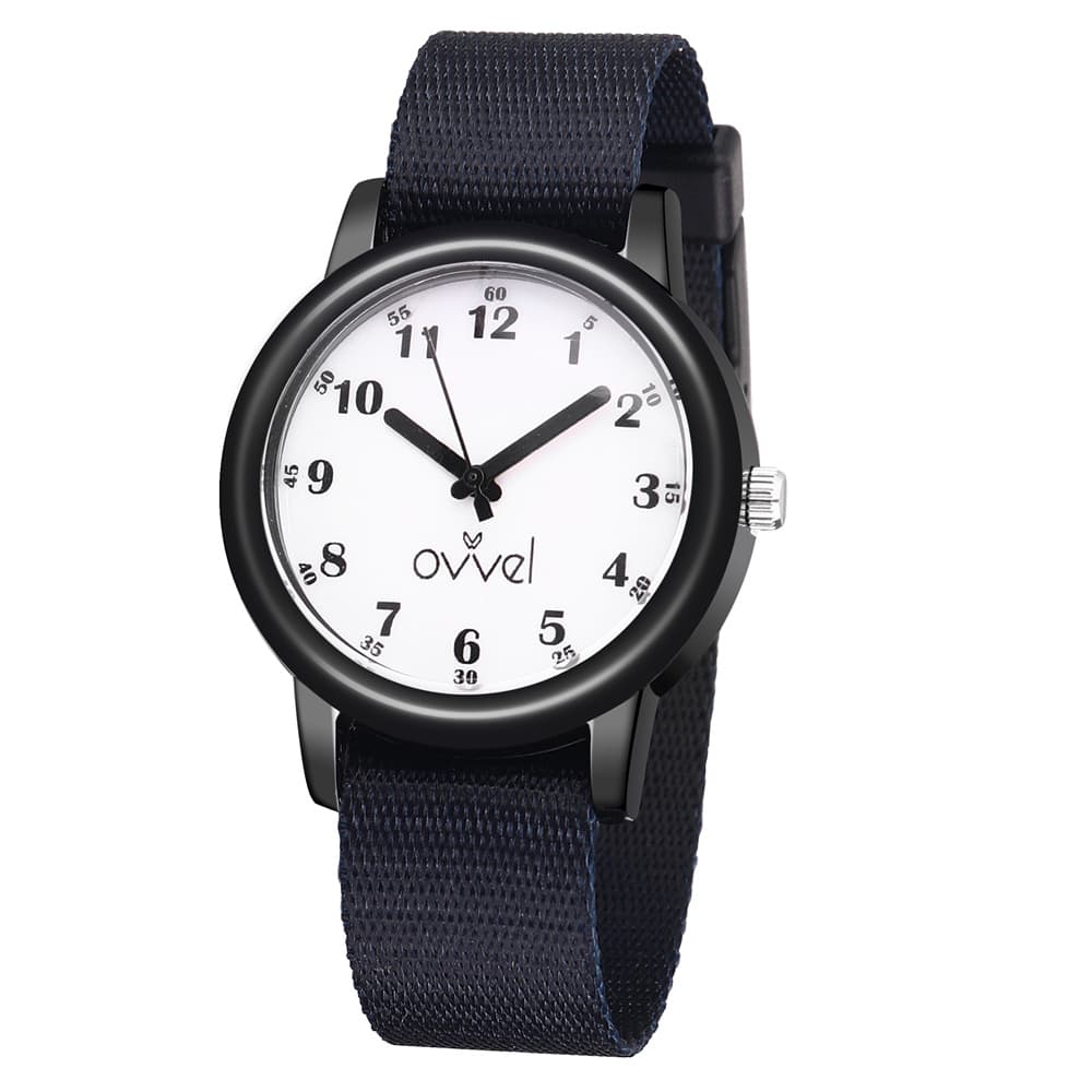 Ovvel Boys Solid Black Analog Ribbon (Nylon) Watch