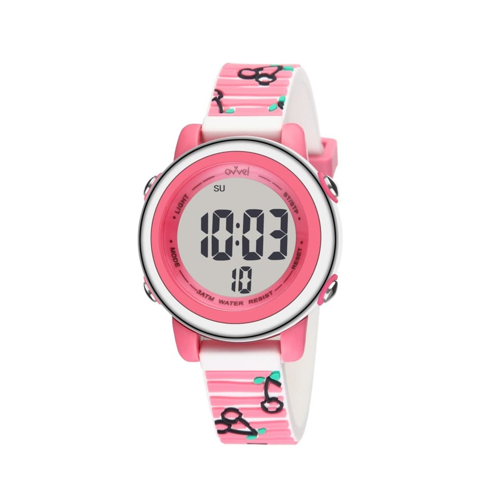 Ovvel Girls Digital Wristwatch - Stripey Cherry